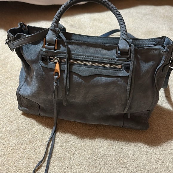 Rebecca Minkoff fringe regan Satchel Tote Suede grey blue - Picture 7 of 9